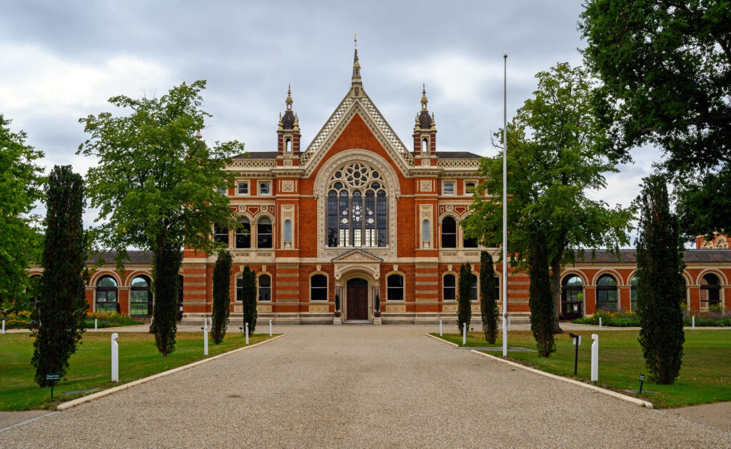 Dulwich College, Greater London / UK - Jul 19 2020: Dulwich College boys school. View of the Great Hall (one of the Barry Buildings) and school grounds. Dulwich is in south London.