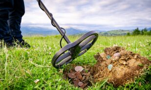 Search for coins with a metal detector. Search for ancient treasures.