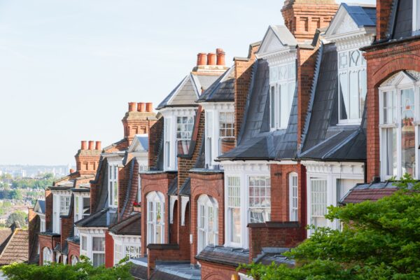 Row of terraced houses in Muswell Hill in North London, UK