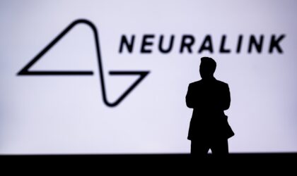 Neuralink's company logo features a silhouette of businessman Elon Musk, the company that first implanted a chip into the human brain