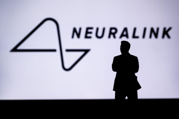 Neuralink's company logo features a silhouette of businessman Elon Musk, the company that first implanted a chip into the human brain