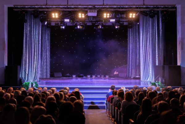 Theatrical scene without actors, scenic light and smoke