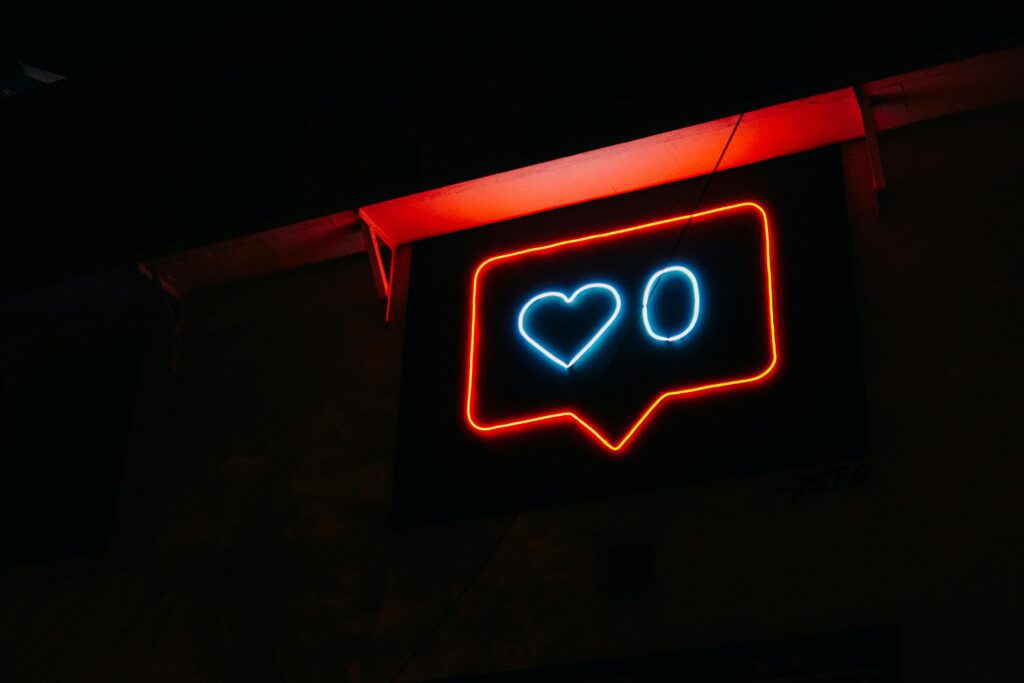 A "0 likes" neon sign