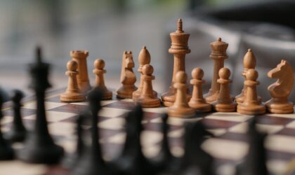 Chess pieces on a board