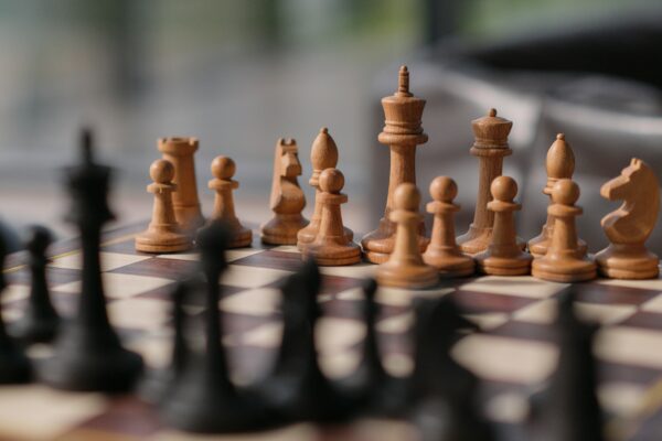 Chess pieces on a board