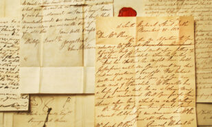 Old letters from 1800's, example of elegant handwriting landscape