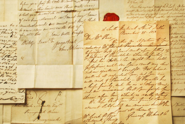 Old letters from 1800's, example of elegant handwriting landscape