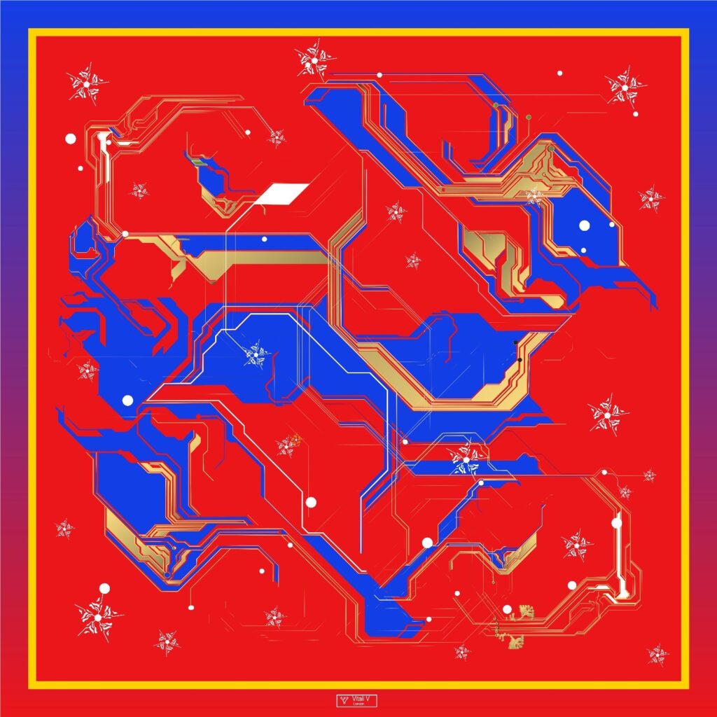 VITALIV Silk Twill Scarf “Christmas Reindeer Red”