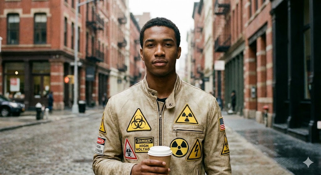 young man holding cup of coffee, ai generated