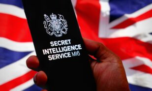 British intelligence agencies, Secret Intelligence Service (SIS or MI6) logo with United Kingdom flag background. is the foreign intelligence service of the United Kingdom