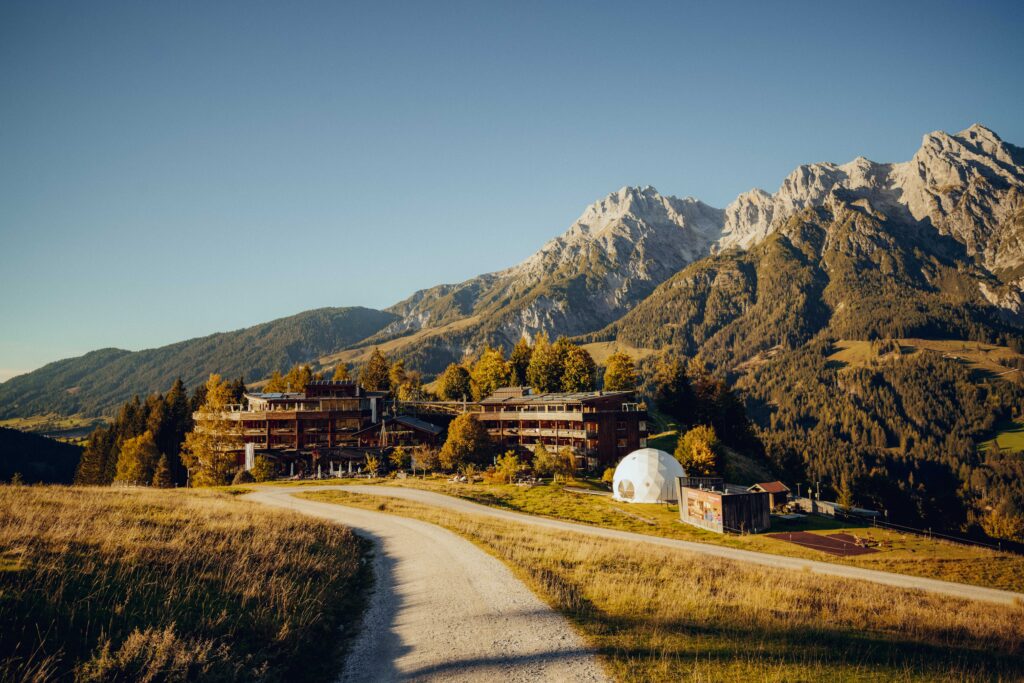 view of a hotel in the mountains
