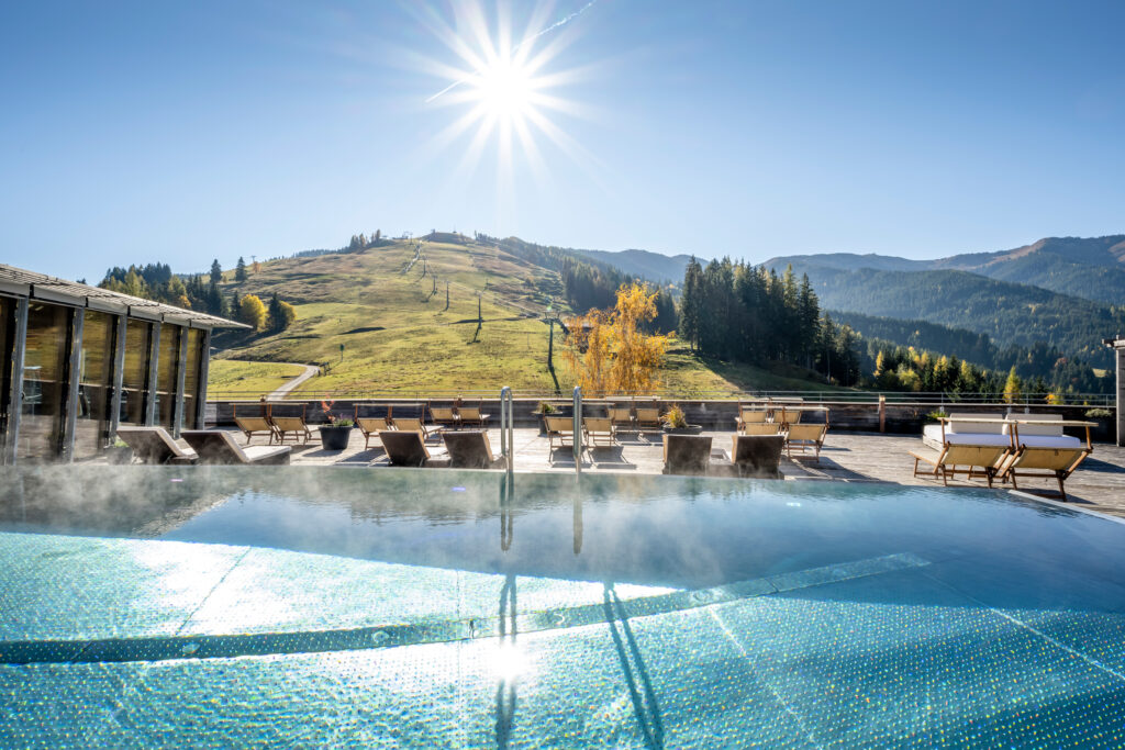 swimming pool against the backdrop of a mountain