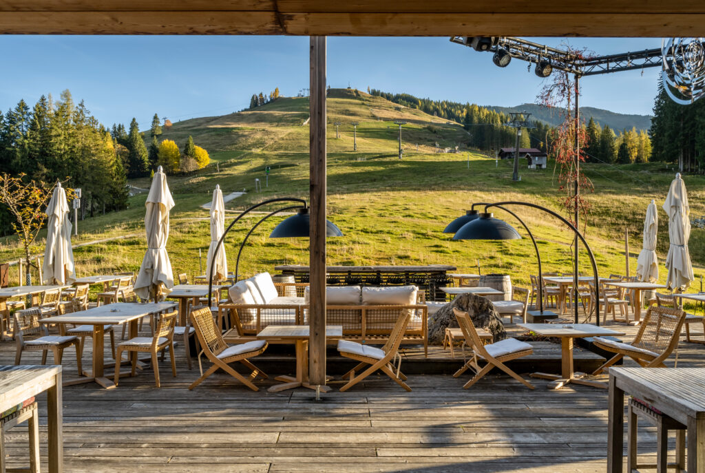 view of a mountain from a restaurant