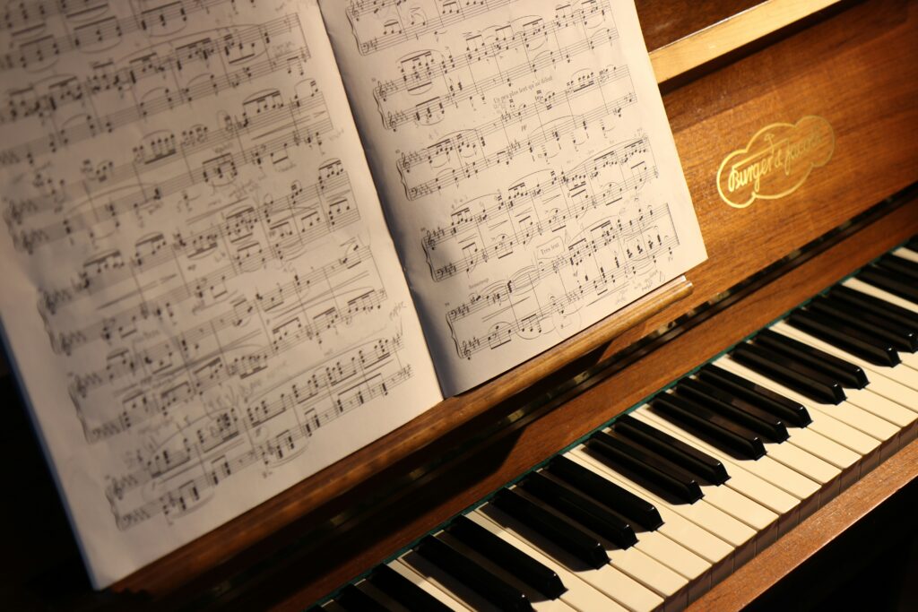 music score on a piano
